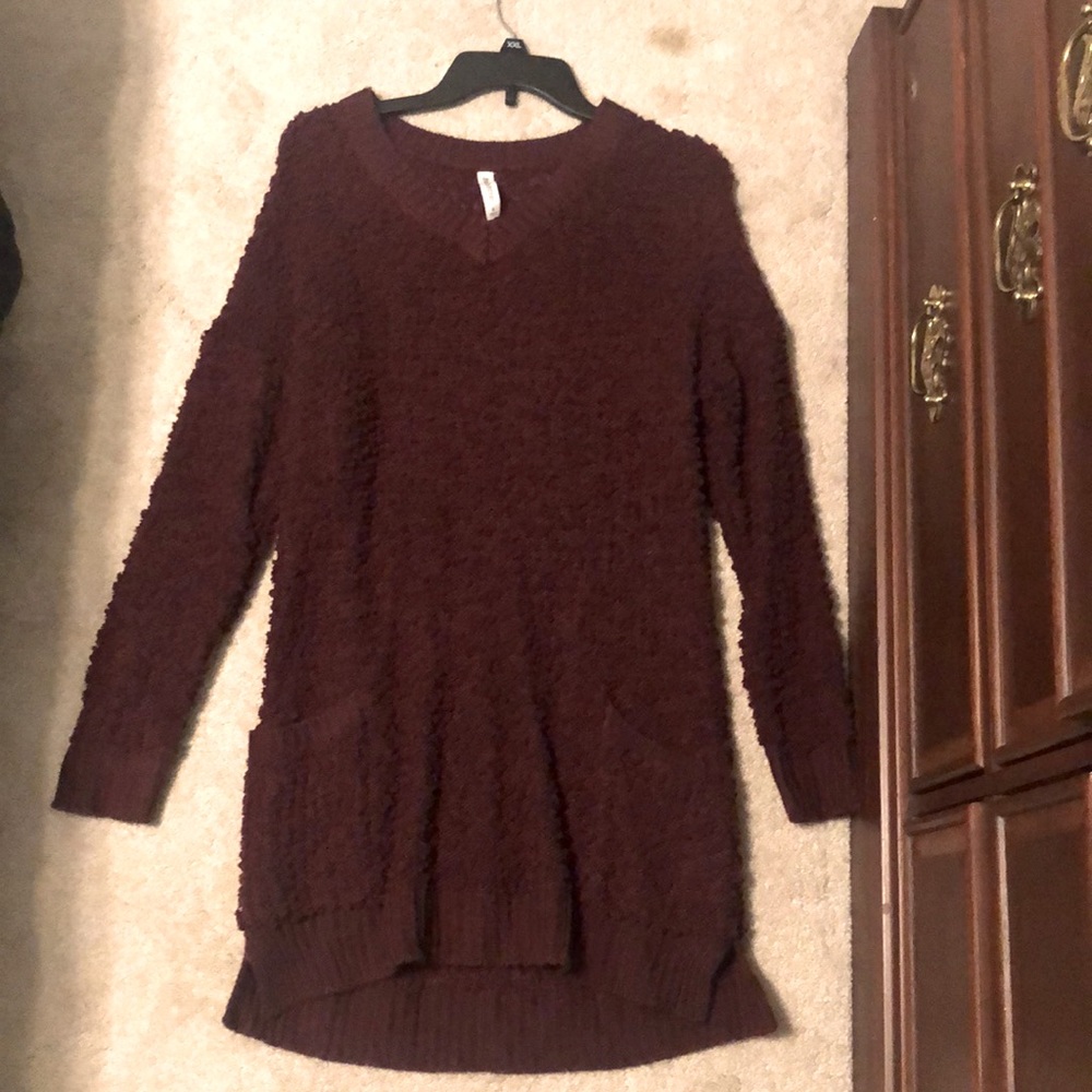 Rosewood or dark maroon colored oversized sweater or sweater dress